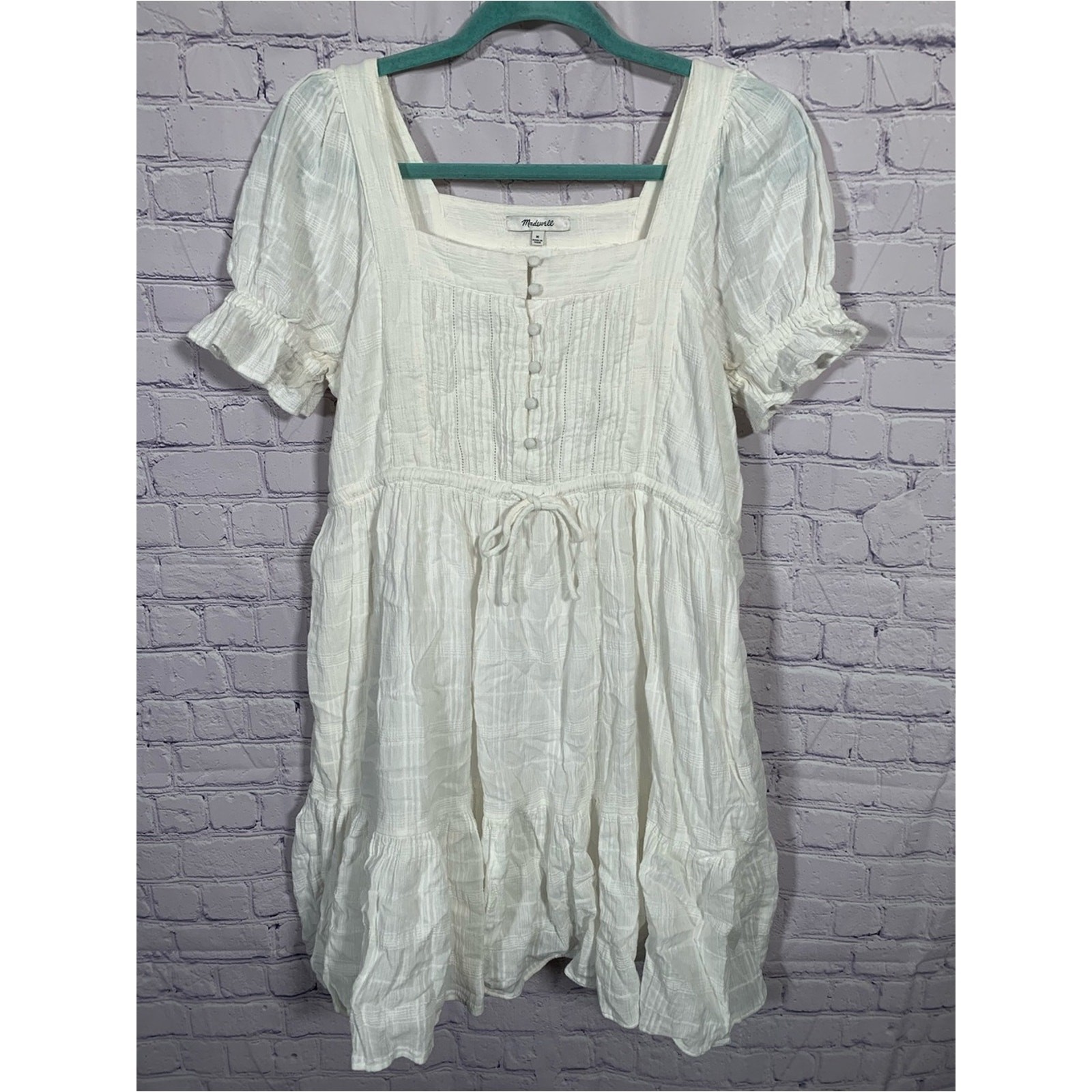 Madewell Womens Puff Sleeve Mini Dress White Sz M Cottagecore Casual Milkmaid