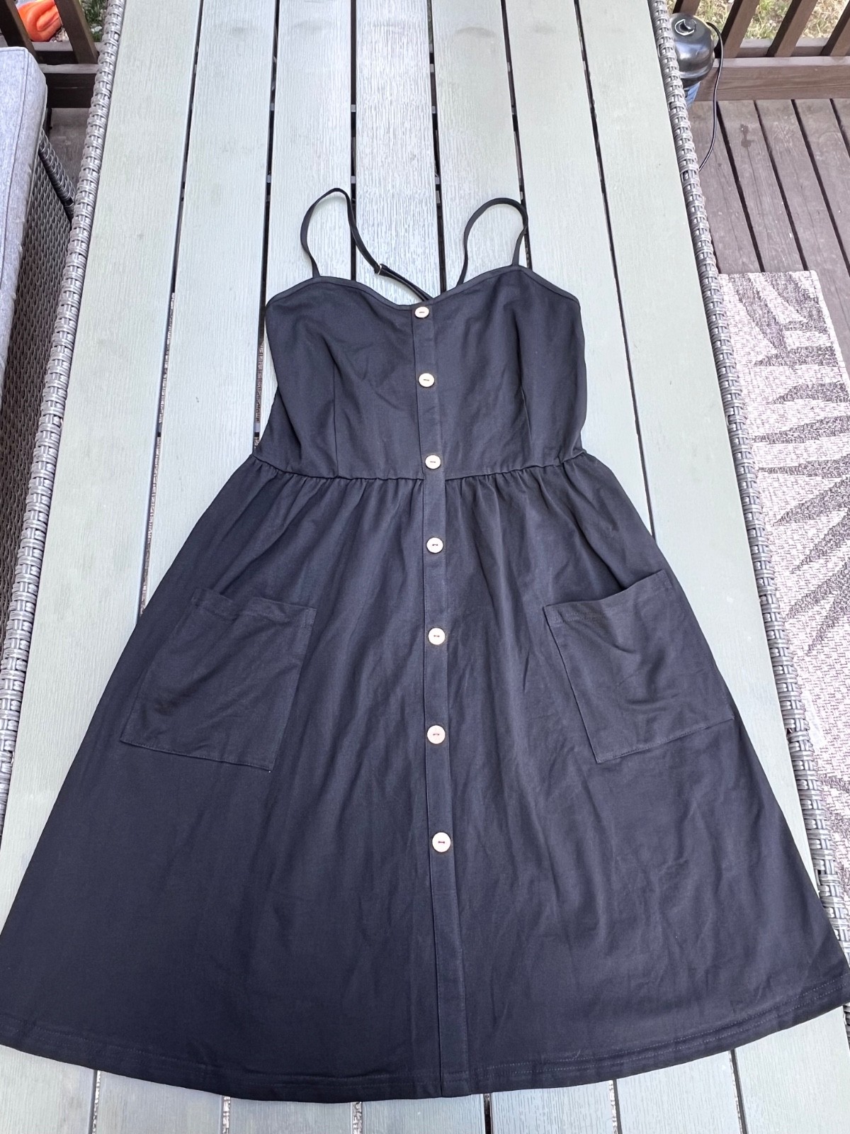 Kilig Black Button Front Fit Flare Sundress Pockets Size Large NWT New Summer