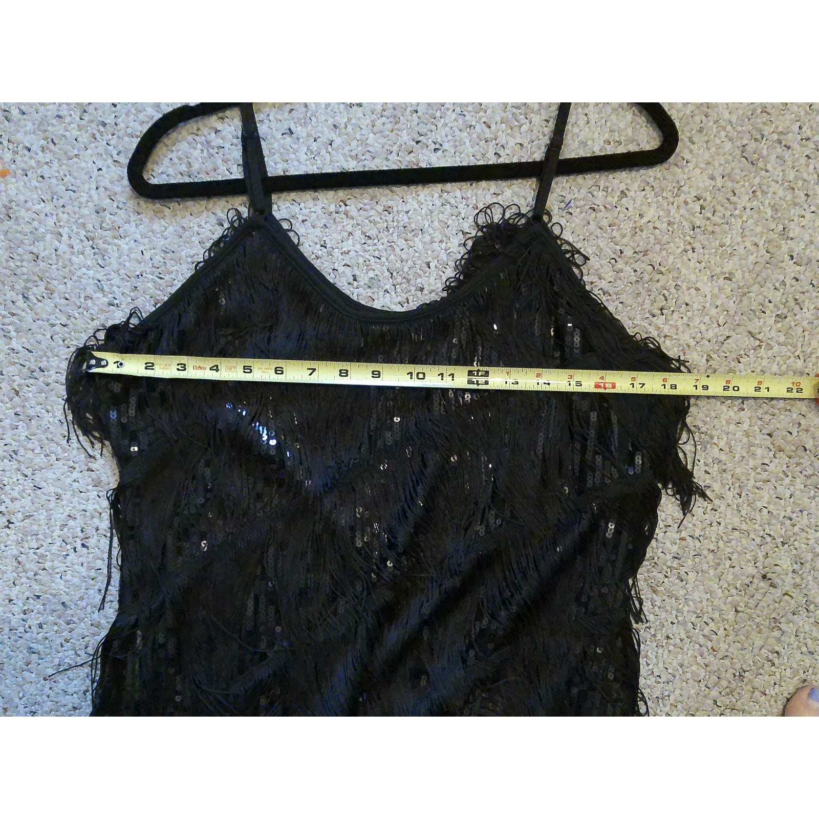 Vintage 1920s Style Black Tiered Fringe Flapper Dress Spaghetti Strap Cocktail
