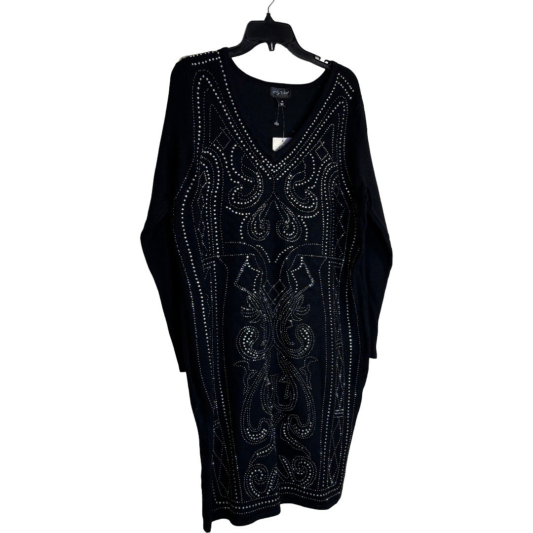 Say What Womens 2X Black Rhinestone Embellished V-Neck Sweater Dress Tunic NEW