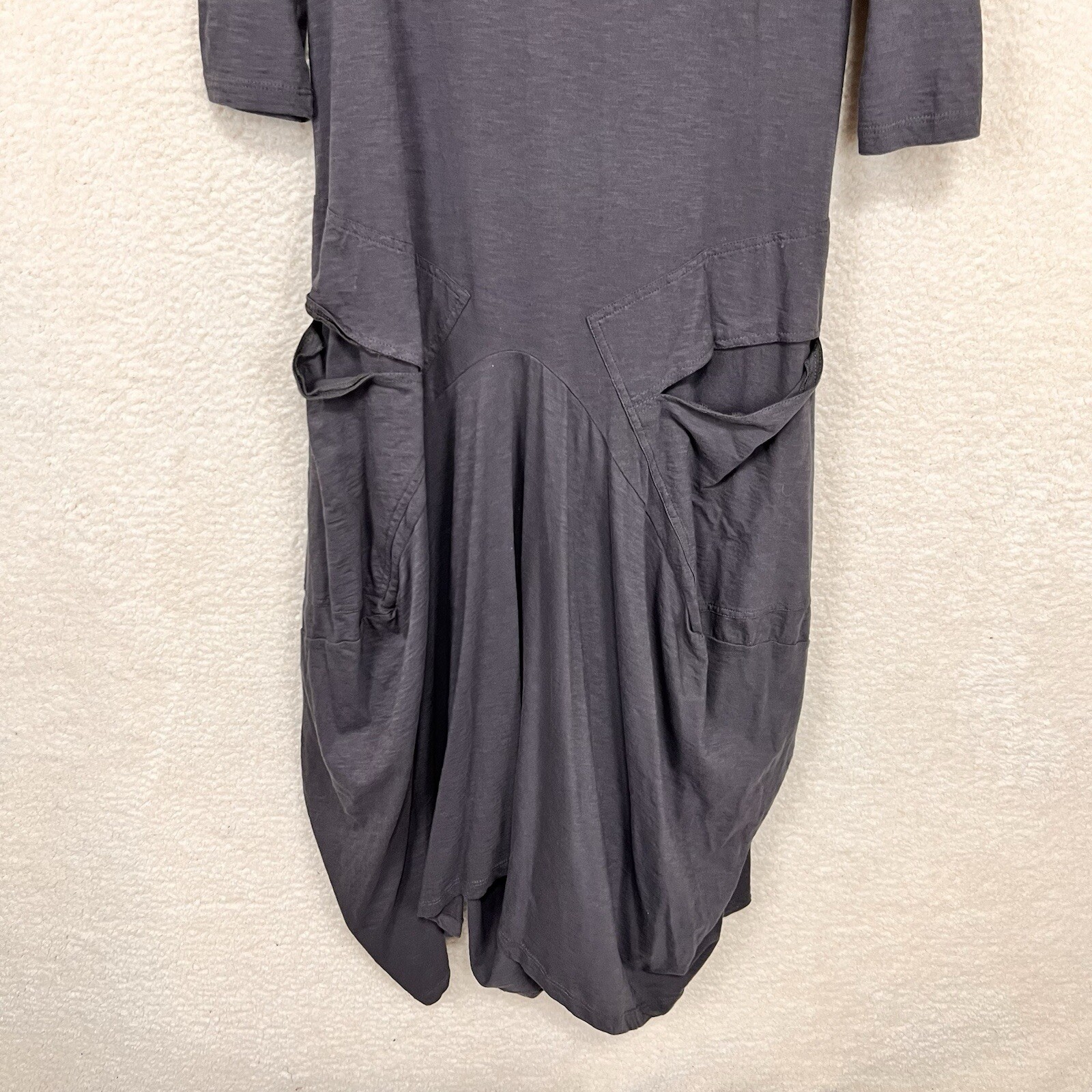 Verandah By Vina Dress Women’s One Size Gray Cotton Midi Lagenlook Pockets