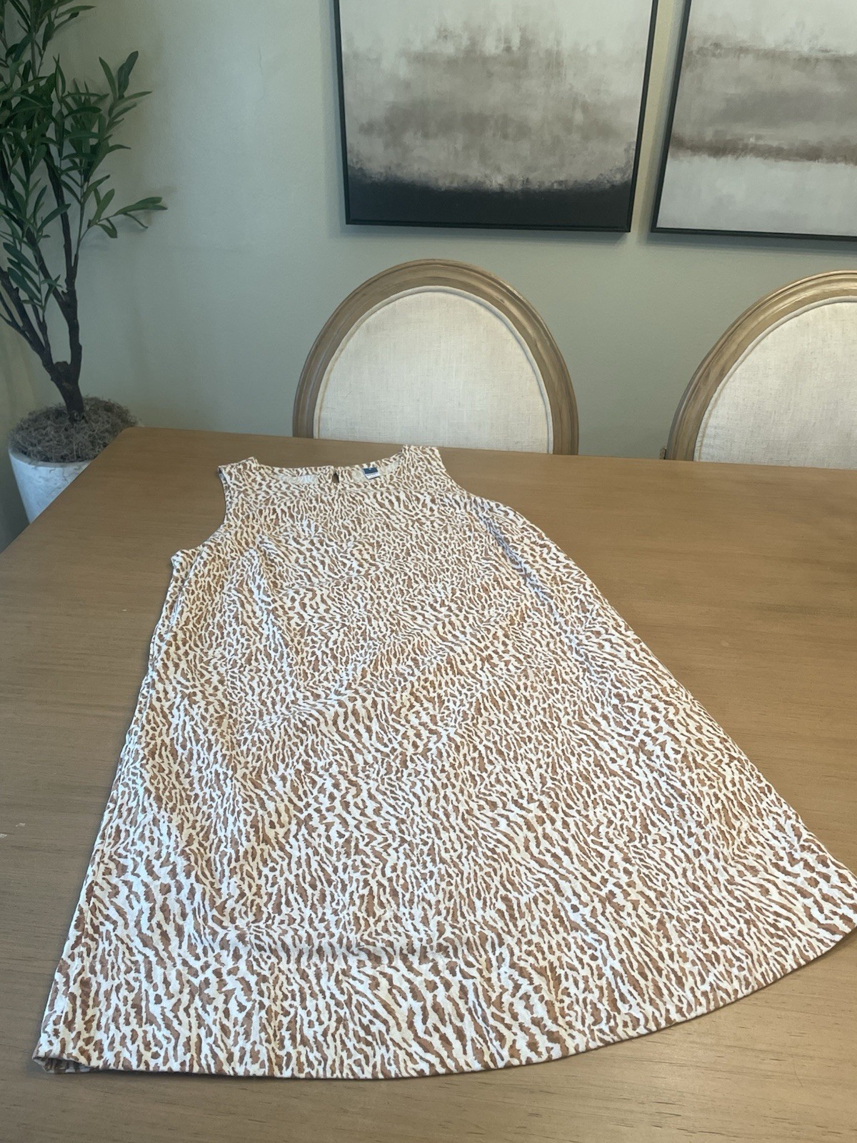 Old Navy M Brown/White Animal Print A-Line Dress Round Neck Sleeveless Above