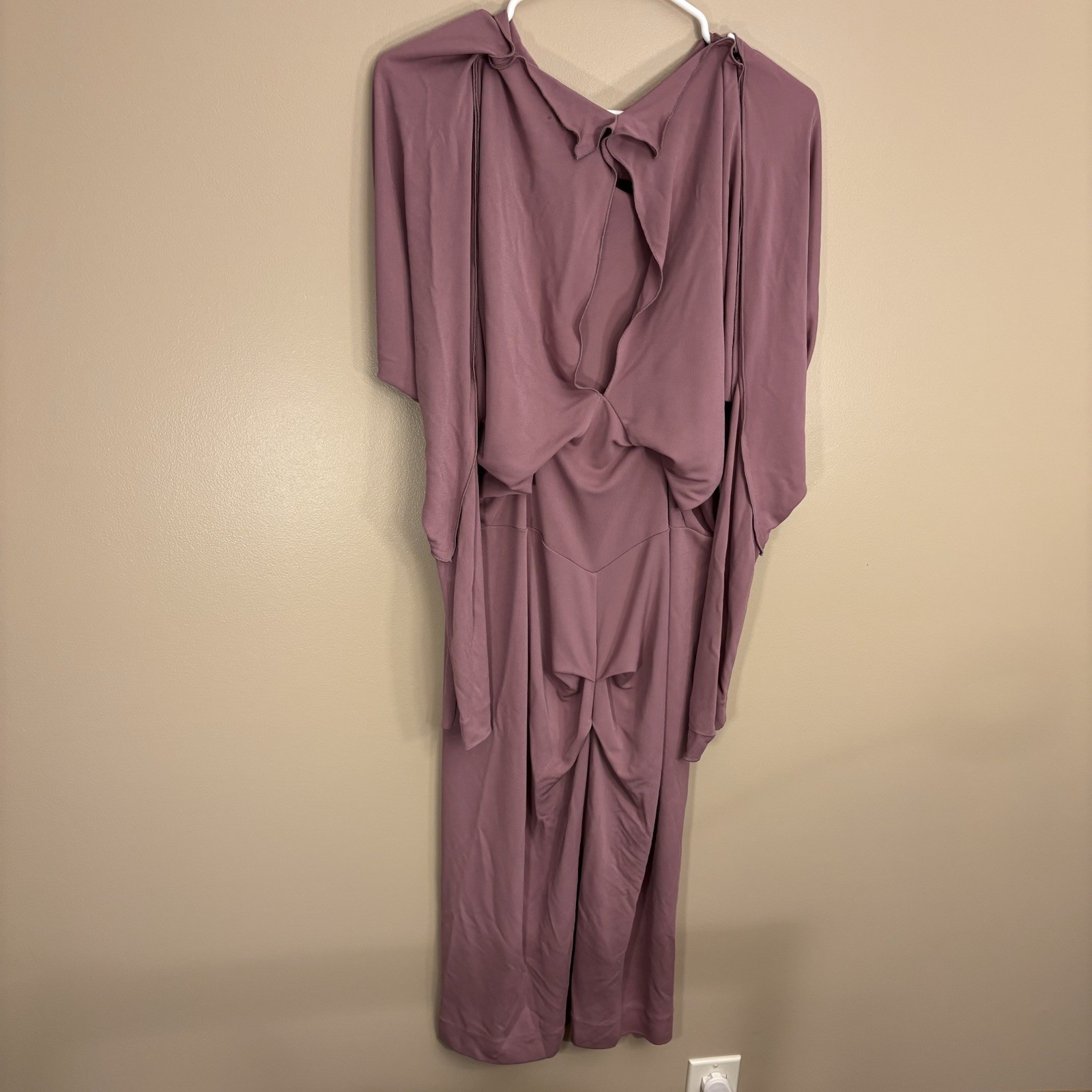 RM Roland Mouret Rose Mauve Flowy Asymmetric Dress, Draped Midi Dress Women’s 12