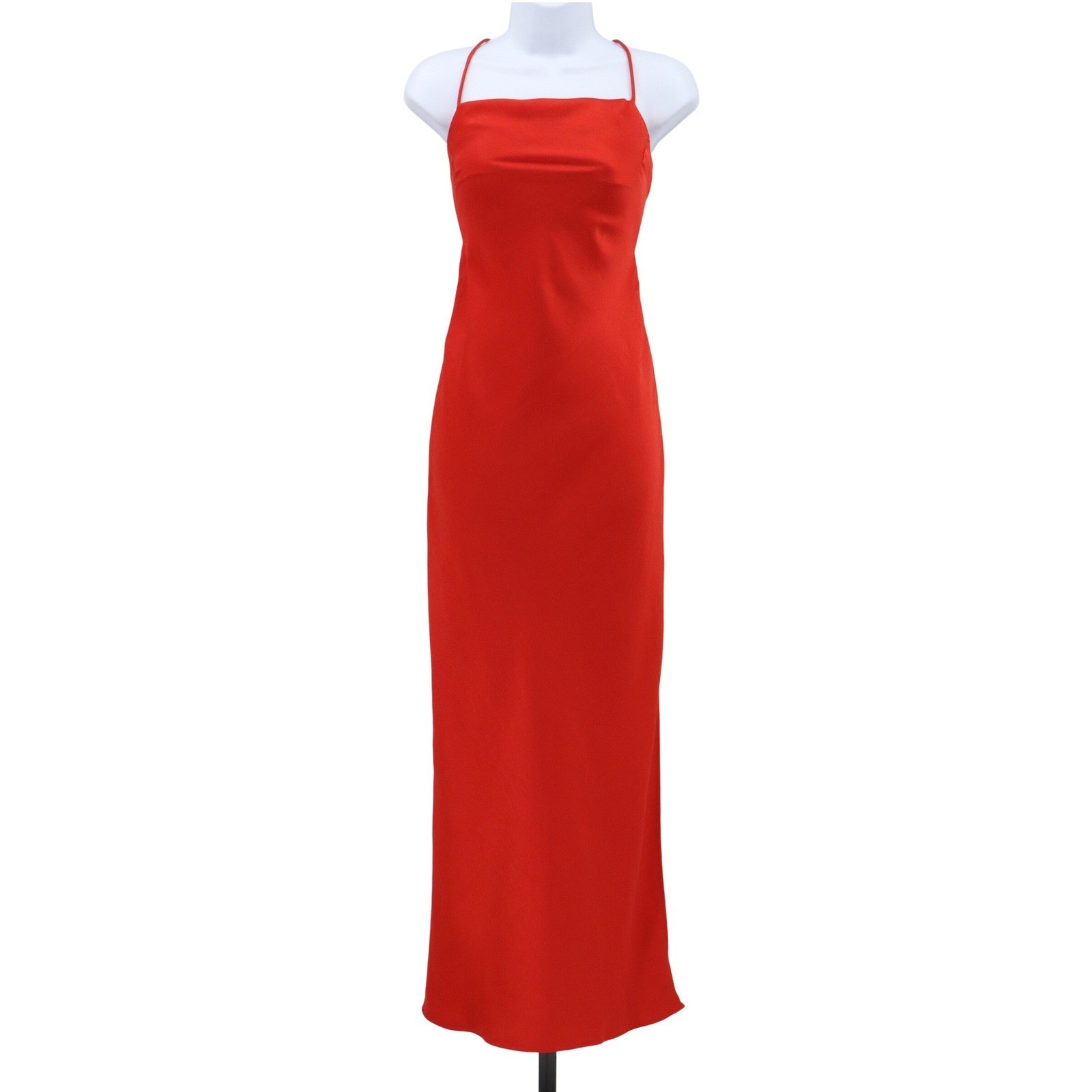 NWT MESHKI Sydney Straight Neck Lace Up Back Slip Maxi Dress Red XXS
