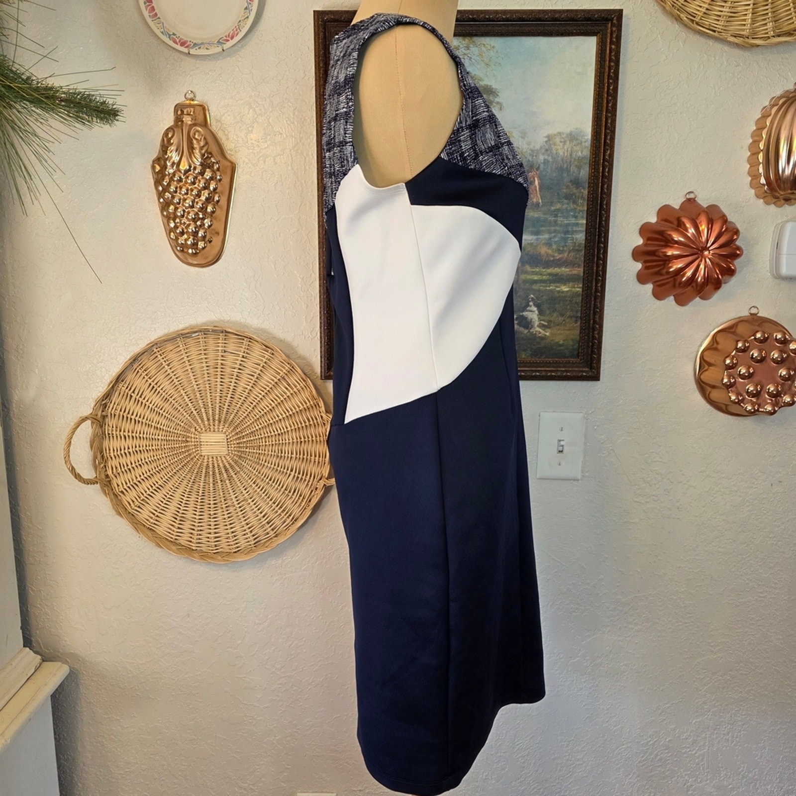 En Focus Studio Navy Colorblock Sleeveless Sheath Dress Office Siren