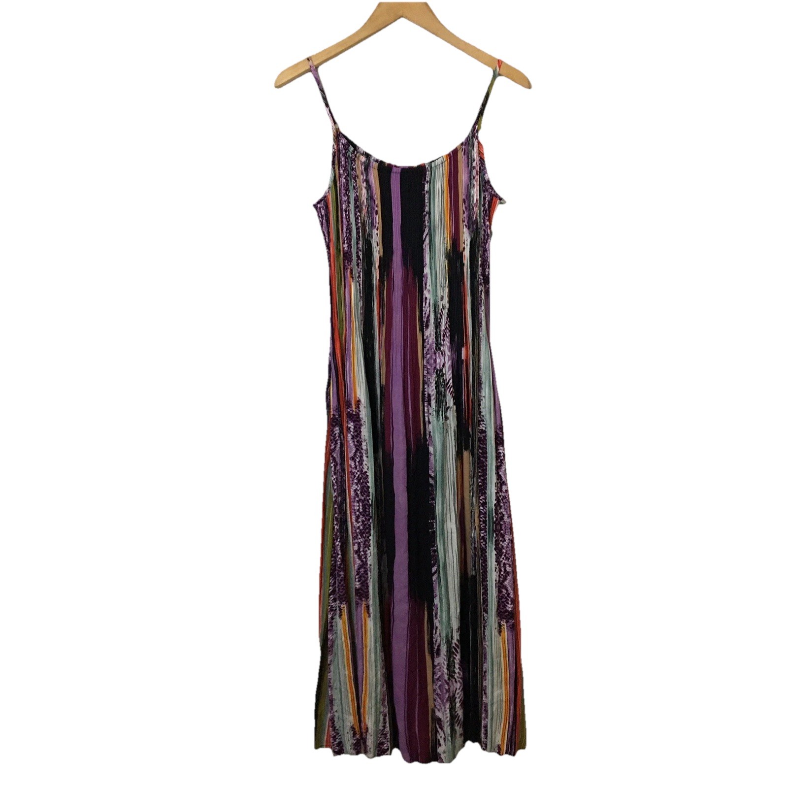 Nicole Miller Women Dress M Multicolor Abstract Sleeveless Pleated Strap Flowy
