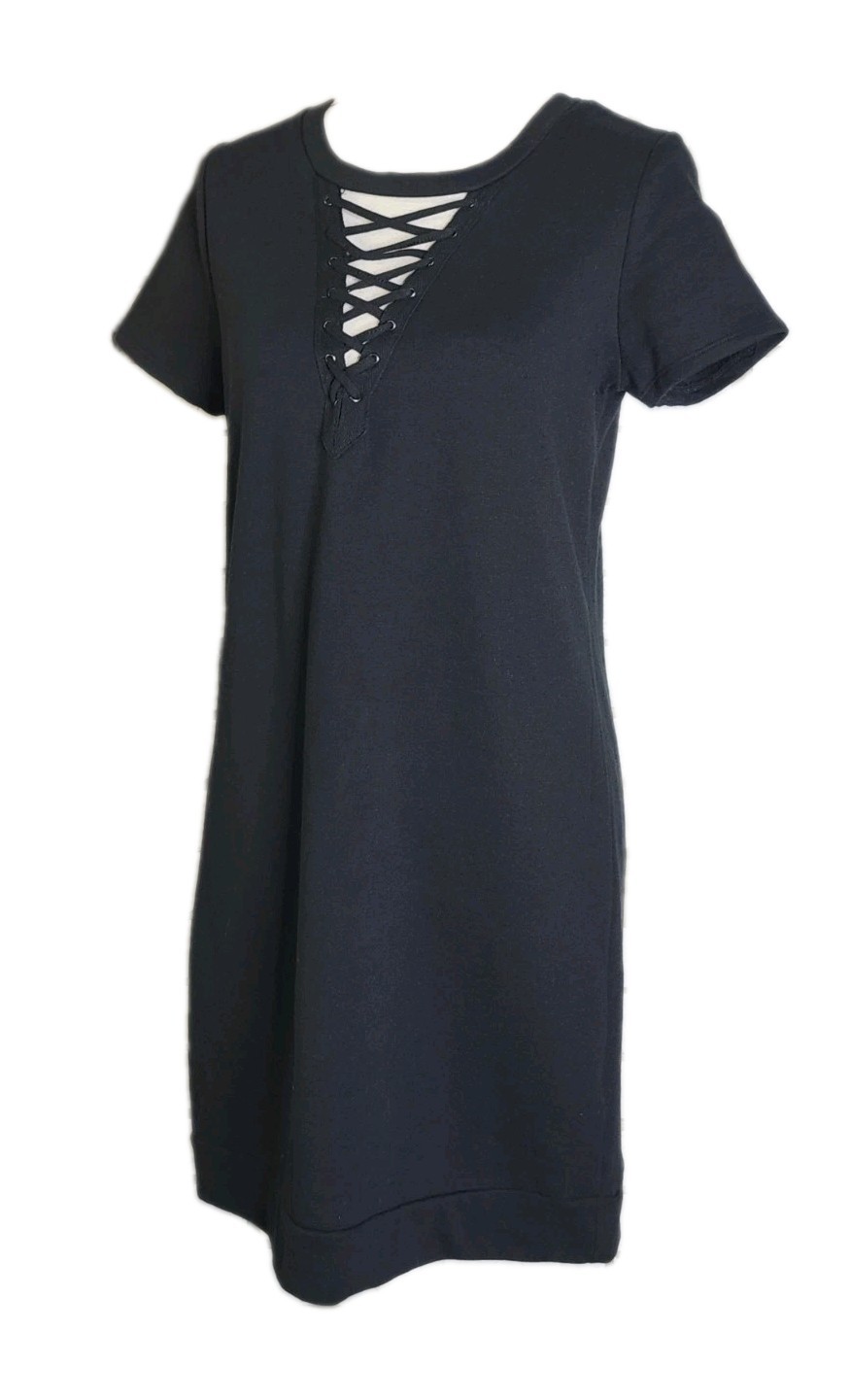 • Love Fire Junior’s Short Sleeve Cotton Blend Shift Dress Medium Black