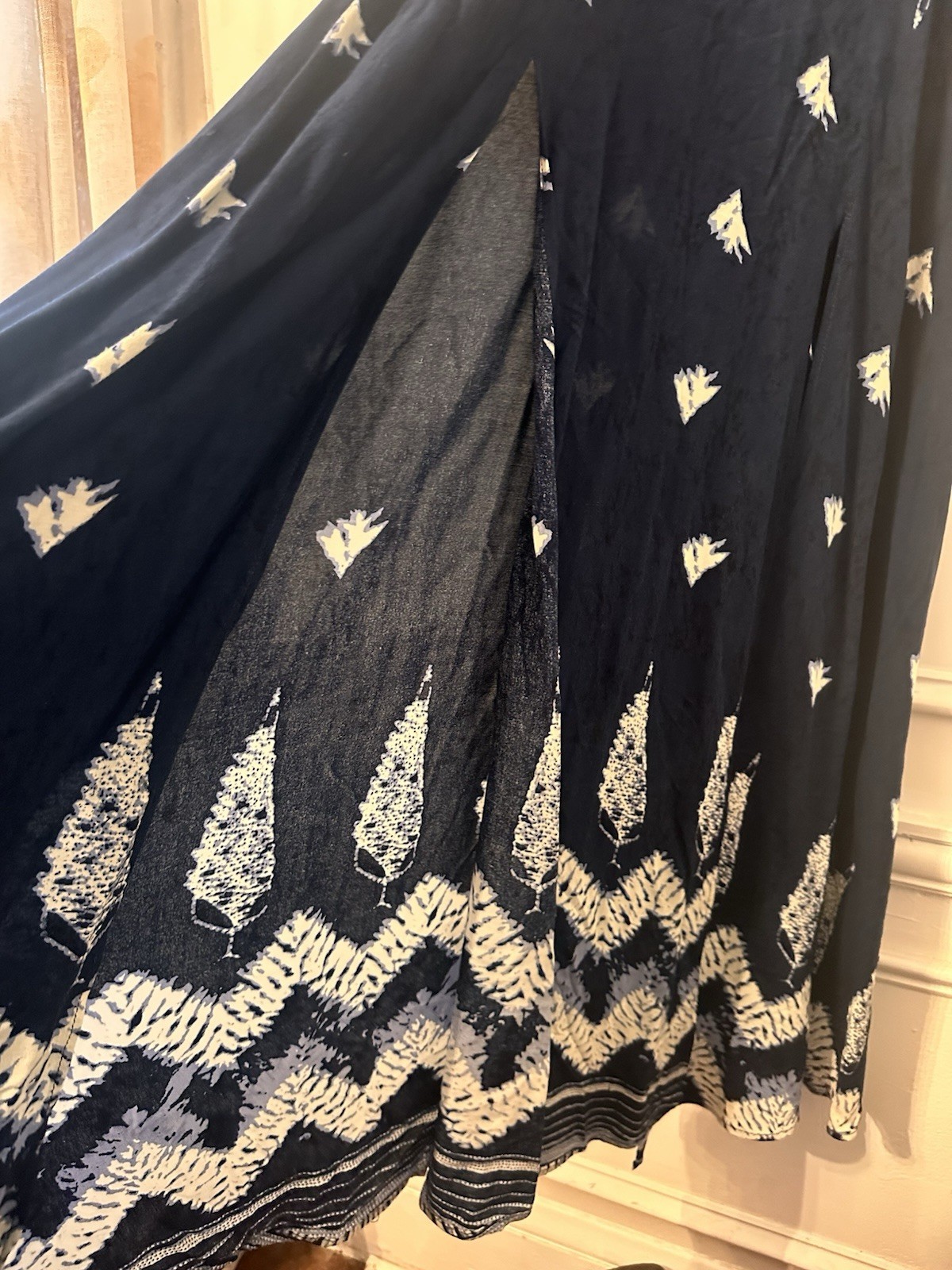 Pookie & Sebastian Double Slit Maxi Dress XS/S Navy Tie Dye Boho Beach Resort