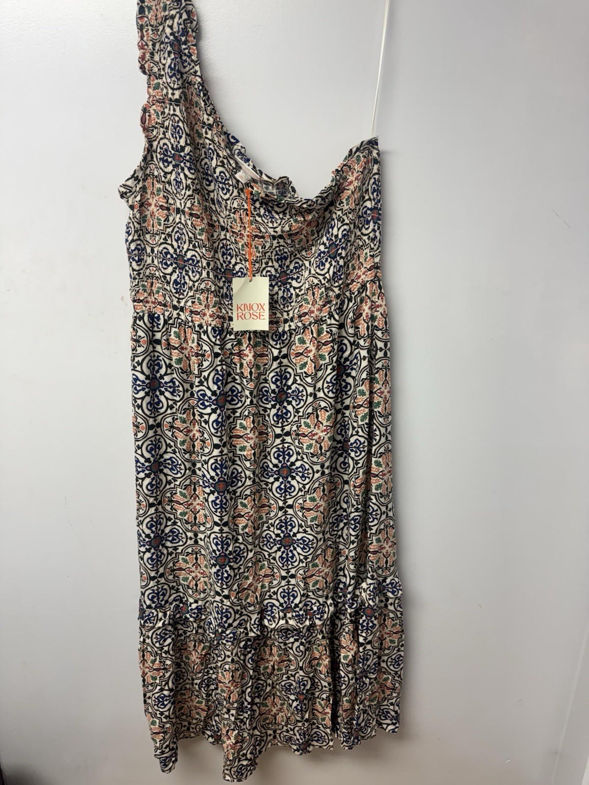 Knox Rose One Shoulder A-Line Maxi Dress Sundress Tiered Smocked Boho XXL NWT C1