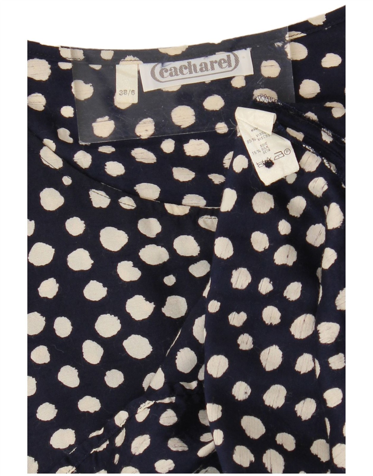 Cacharel Womens Long Sleeve Shift Dress EU 38 Medium Navy Blue Polka Dot AT12