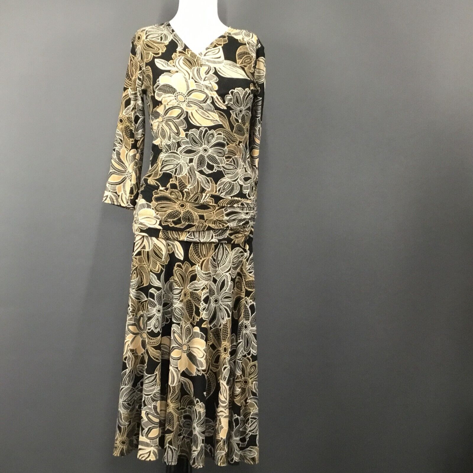 Drop Waist Casual Midi Dress Womens Medium Earthtone Stretchy Travel Easy Care