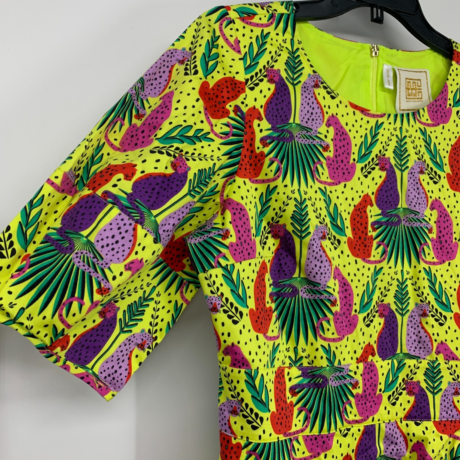 Emily McCarthy Lola Dress Womens Size Medium Peekaboo Yellow Animal Ruffle NWT