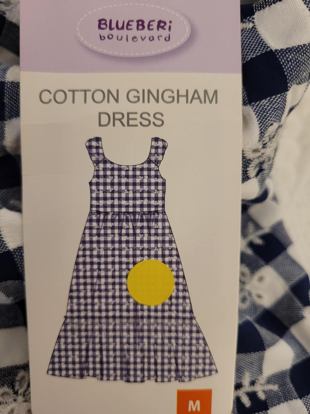 Blueberi Boulevard Navy Gingham Embroidered Midi Dress Bow Back Cottagecore Med