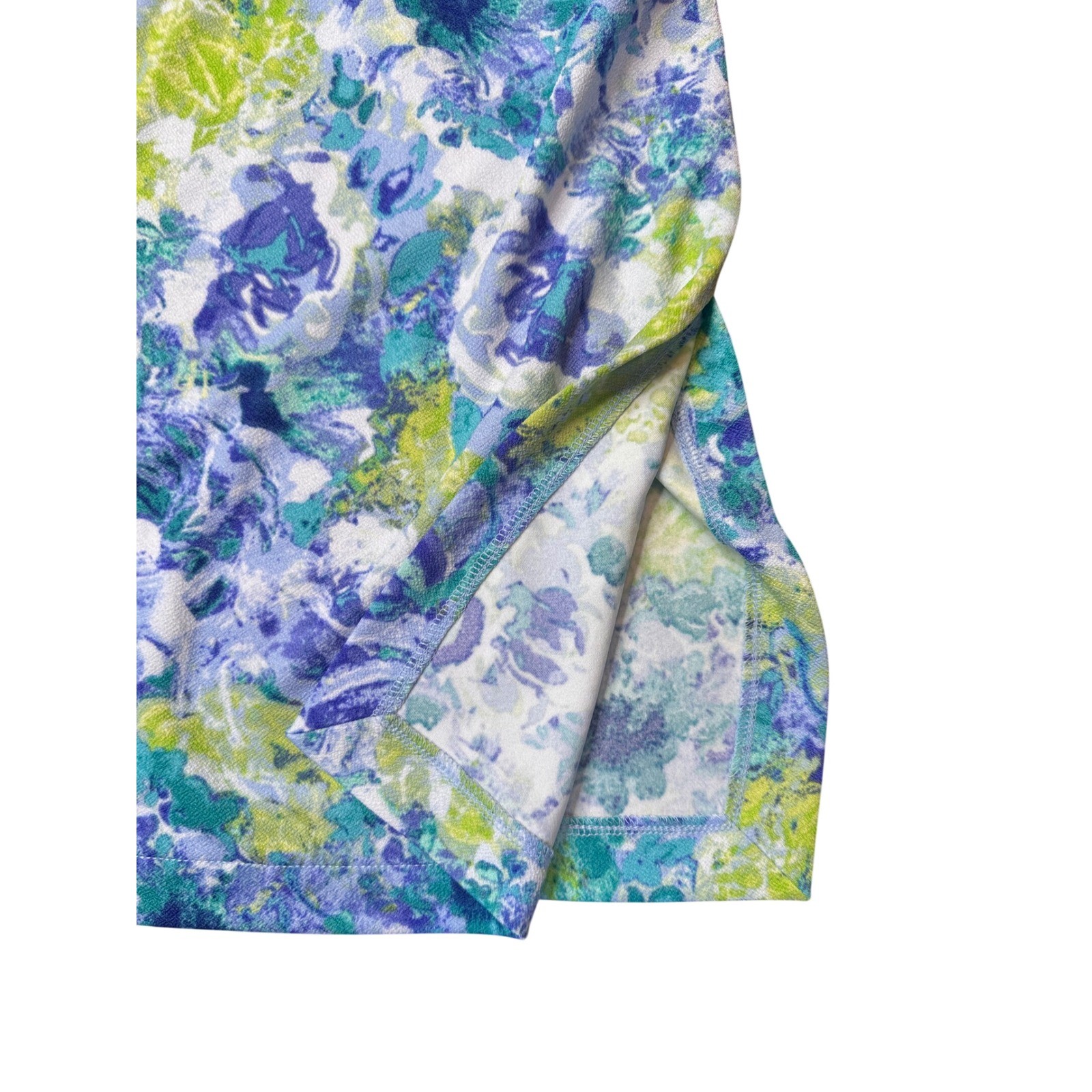 Isaac Mizrahi Live Floral Button Down Midi Dress Blue Green Belted Petite Medium