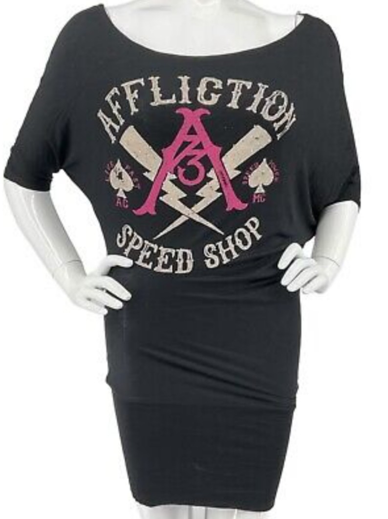 Affliction Dress Women’s Size M Black Gathered Drop shoulder Black Premium NWT