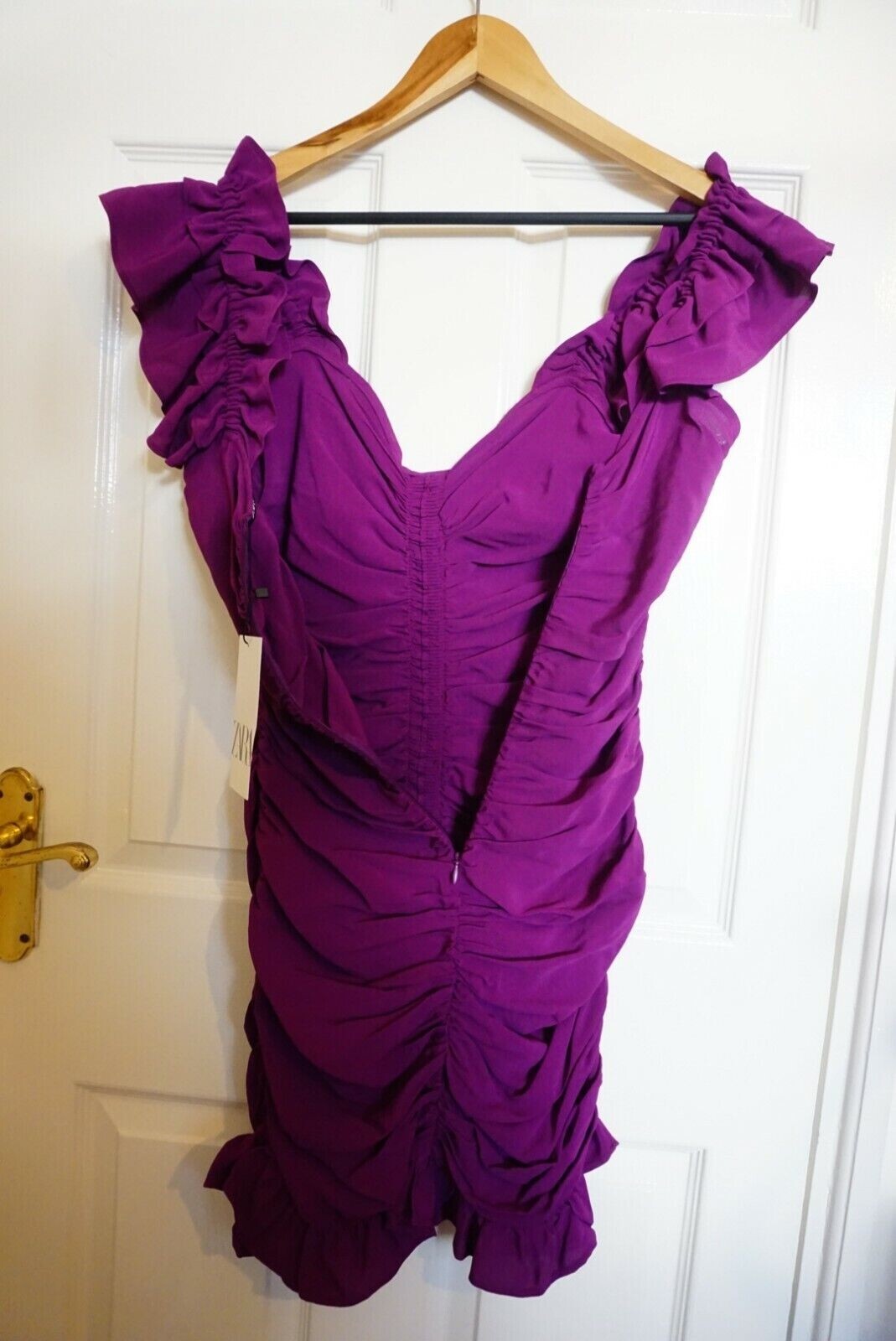 Zara Mini Draped Dress V-Neck Wide Ruffled Straps Skirt Purple S BNWT