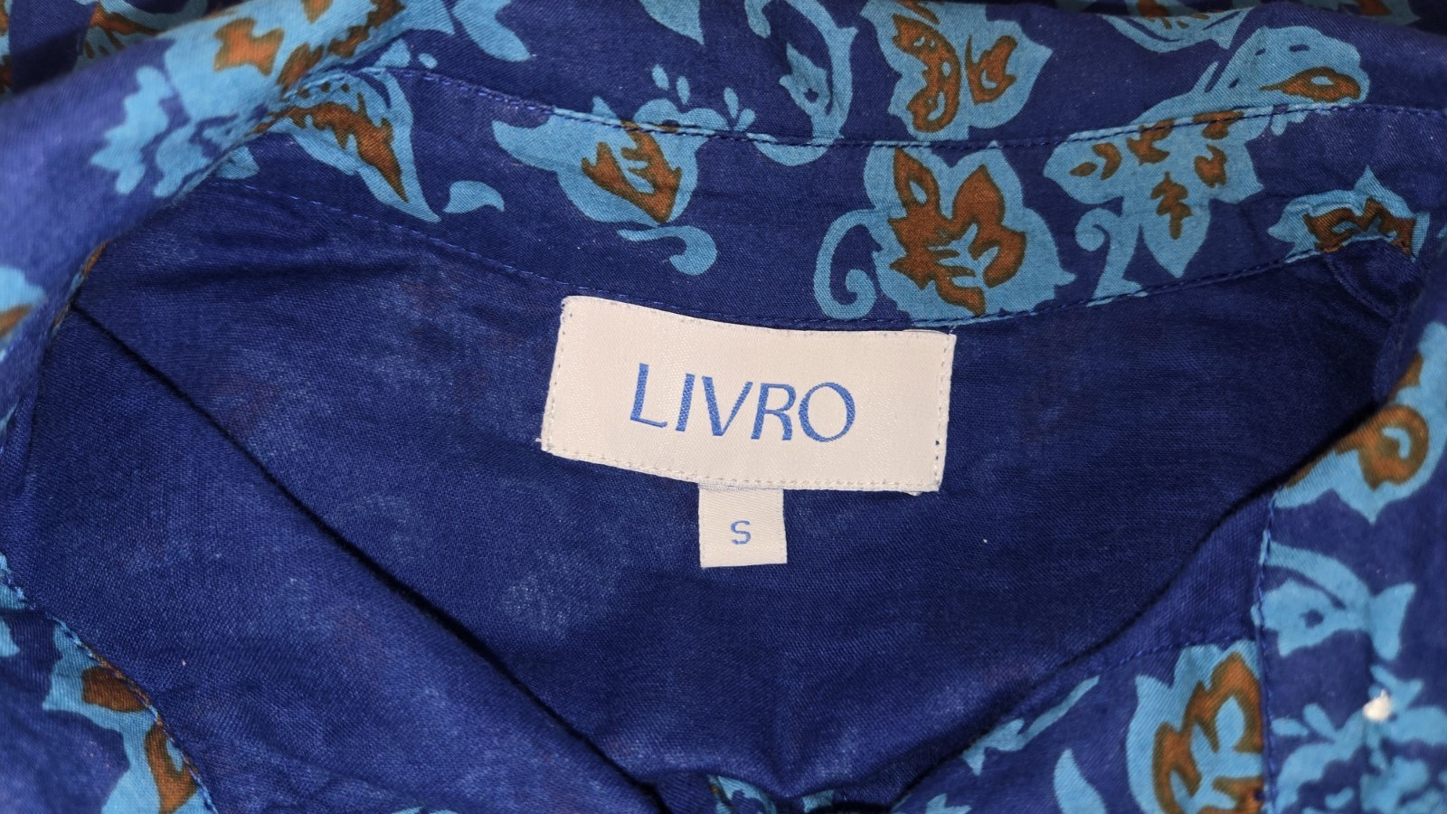 LIVRO Blue Floral Lined Classic Maxi Shirt Dress Size Small