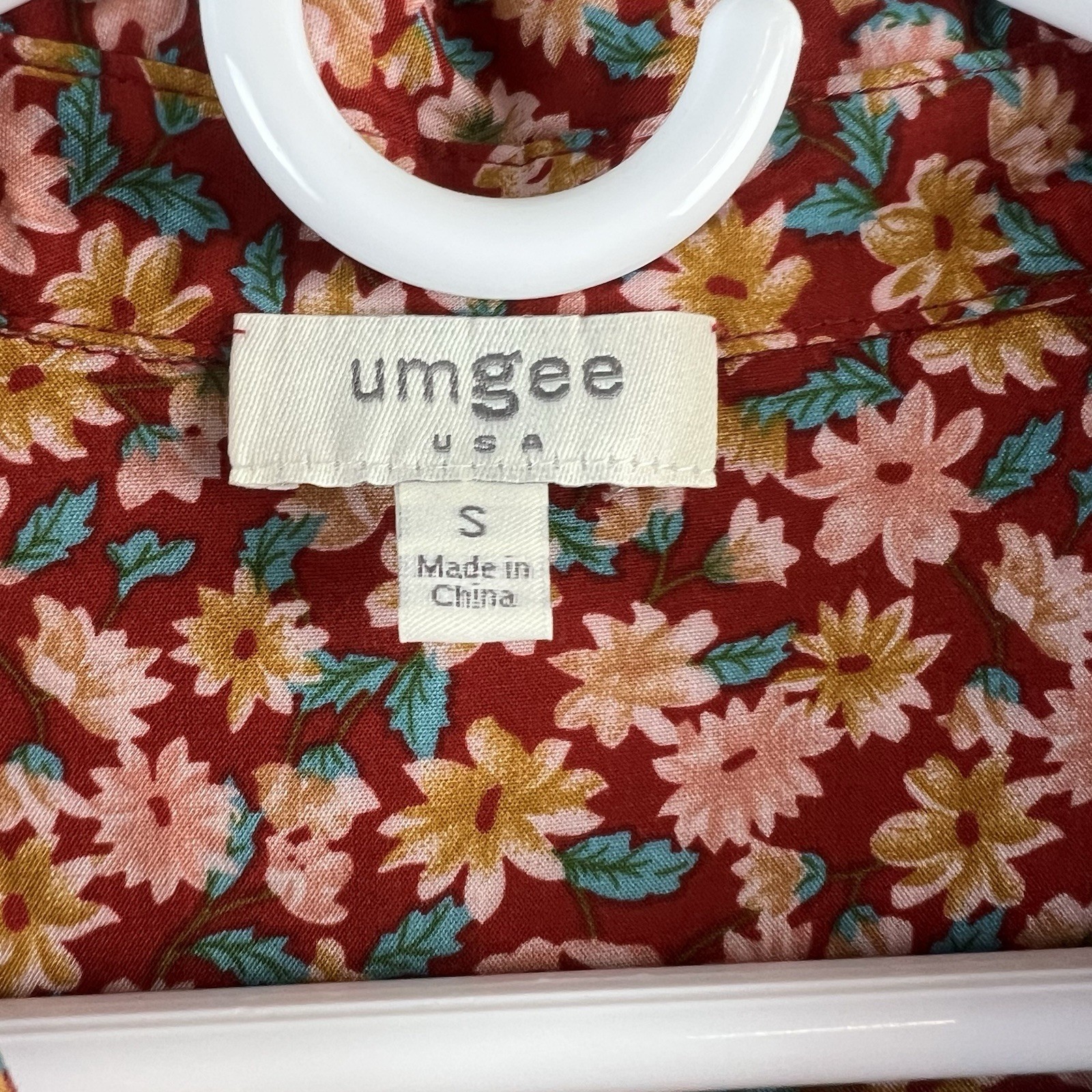 Umgee Womens Dress Long Sleeve Button Up Mixed Florals Pleated Boho Small