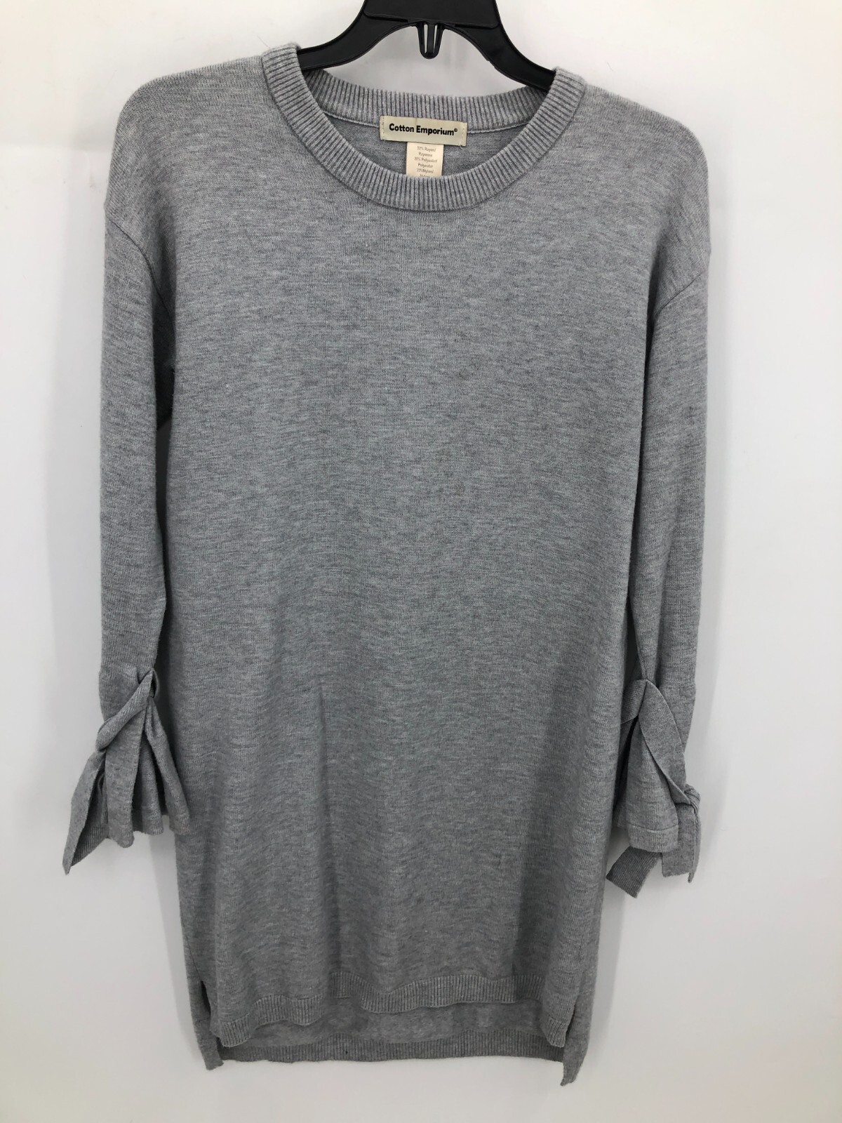 Cotton Emporium Sweater Dress Womens Small Gray Tie Sleeve Shift Tunic