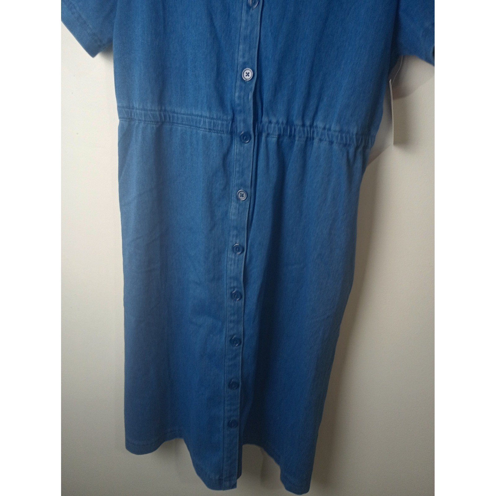 Blair Womens Medium Wash Denim Button Down Midi Dress Elastic Waist Blue Size M