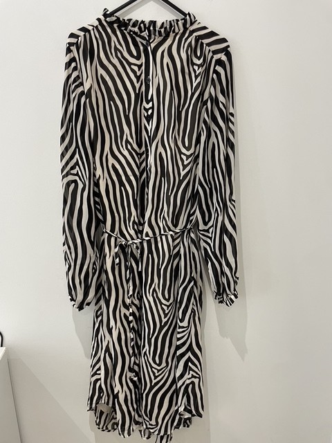 La Redoute Zebra Shirt Dress Size 10 High Neck Buttoned Draping Flowing RRP £80