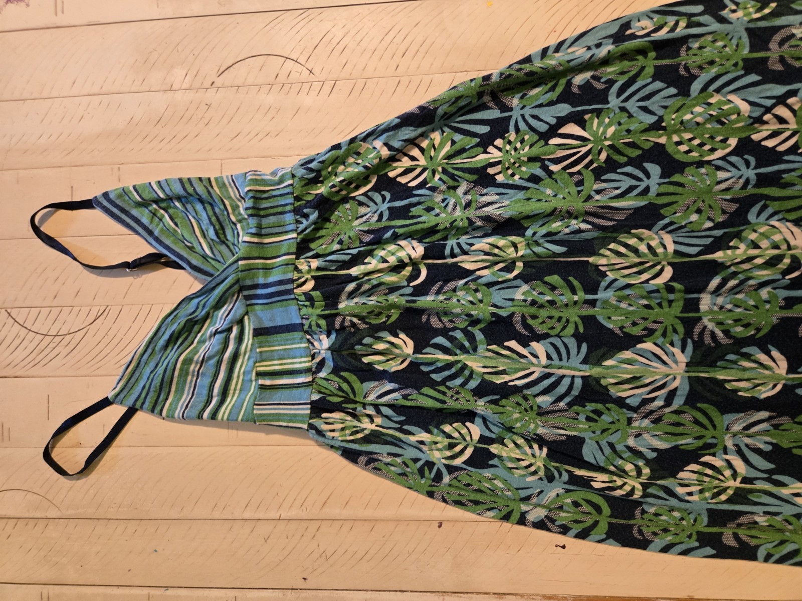 Derek Heart Tropical Palm Leaf Maxi Dress Women’s Size S Blue Green Adjustable