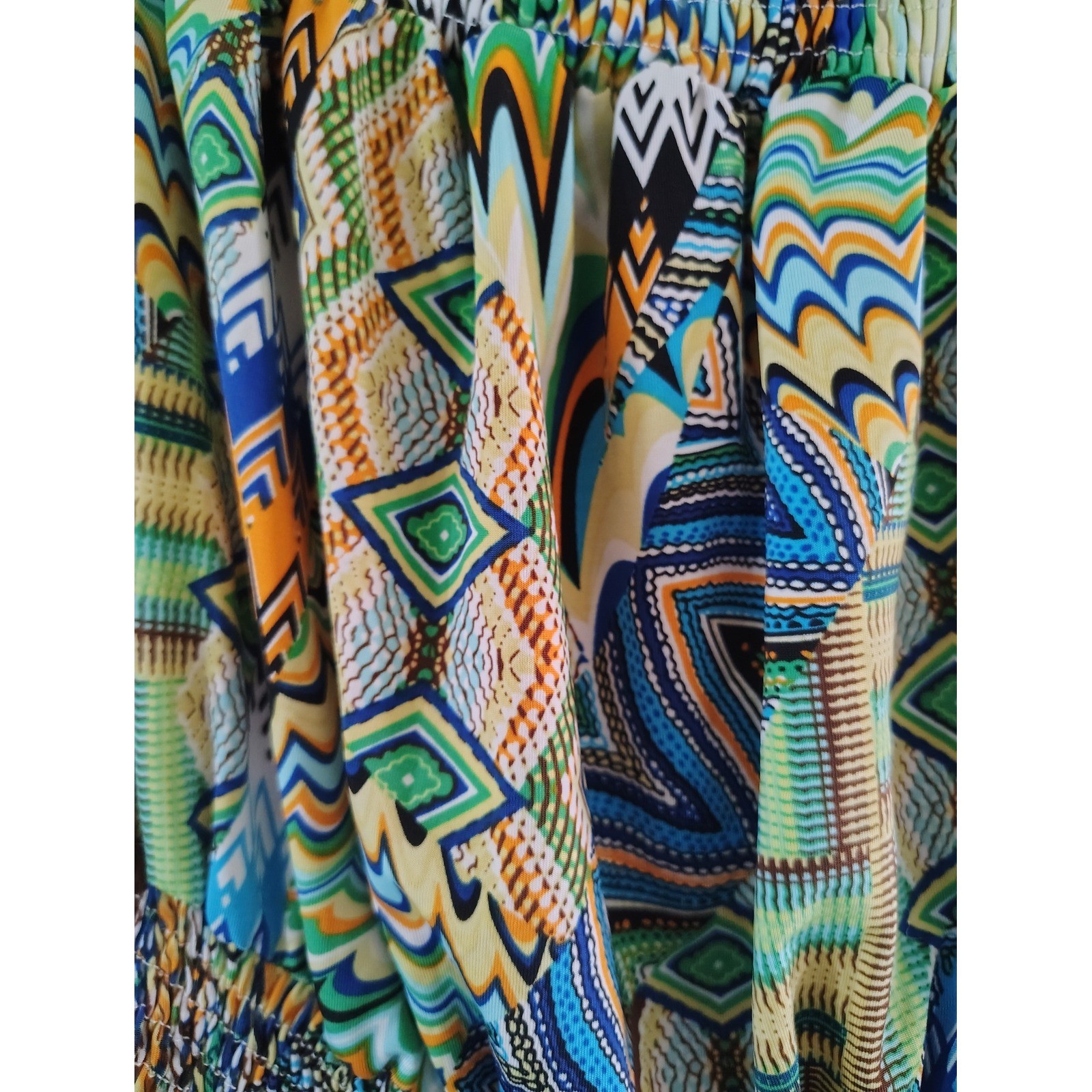Milanoo Womens Multi Color Geometric Tribal Print Strapless Smocked Maxi Dress