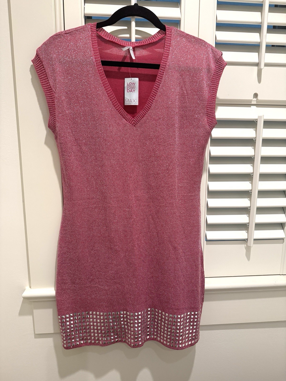 MAX Rave Women’s Dress Size XL Pink Mini Bodycon Metallic Stretch NWT