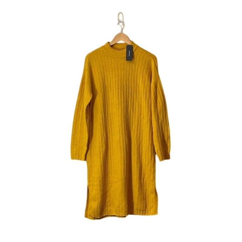 NWT Vero Moda Highneck Sweater Dress Size L Blouson Sleeves Golden Color