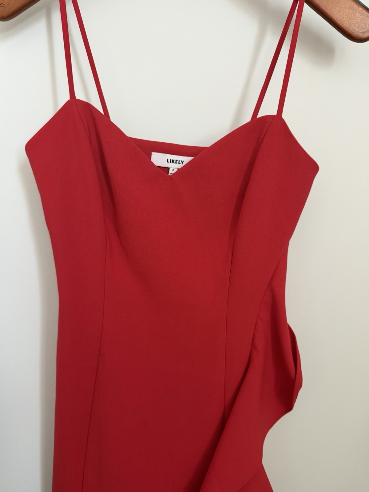 Likely Womens Ruffle Trim Cocktail Sheath Dress Scarlet Red Size 2