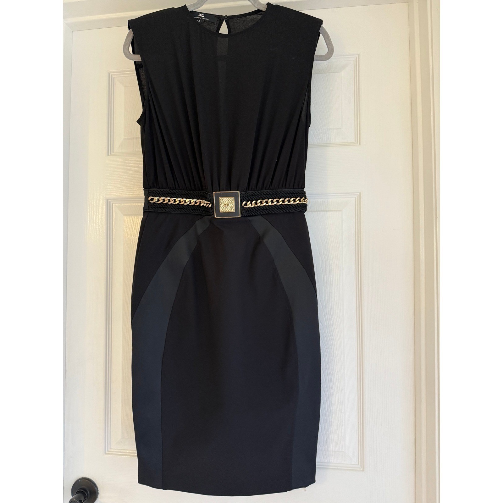 NWT Elisabetta Franchi Black Abito Mini Dress Gold Chain Belt IT 44 US 8 Italy