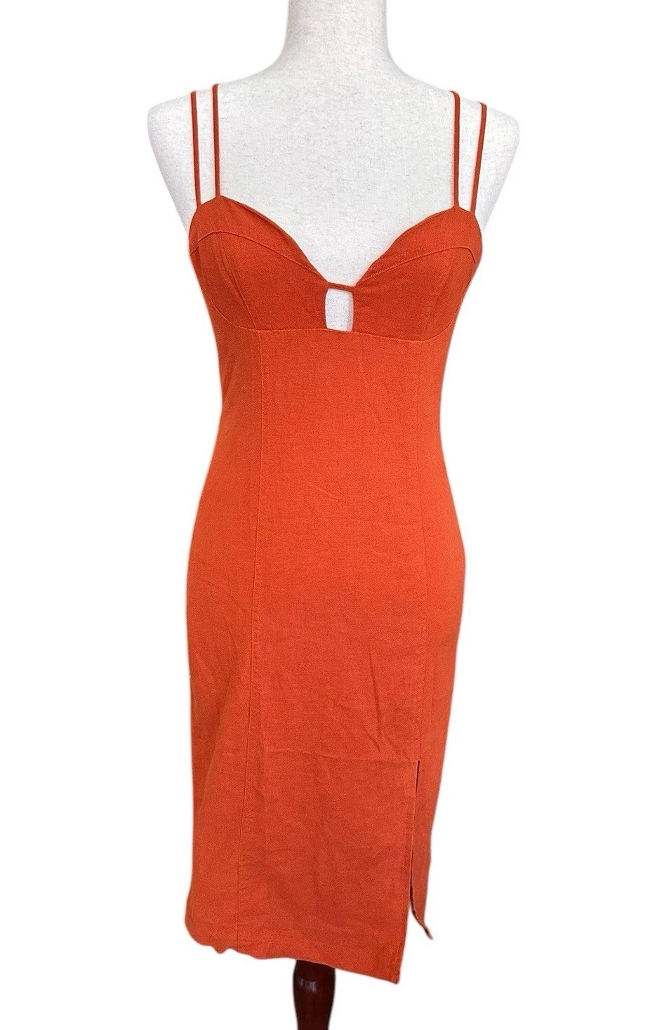 Forever 21 Rust Linen Dress Sleeveless Lined Adjustable Straps Cut Out Sexy SM