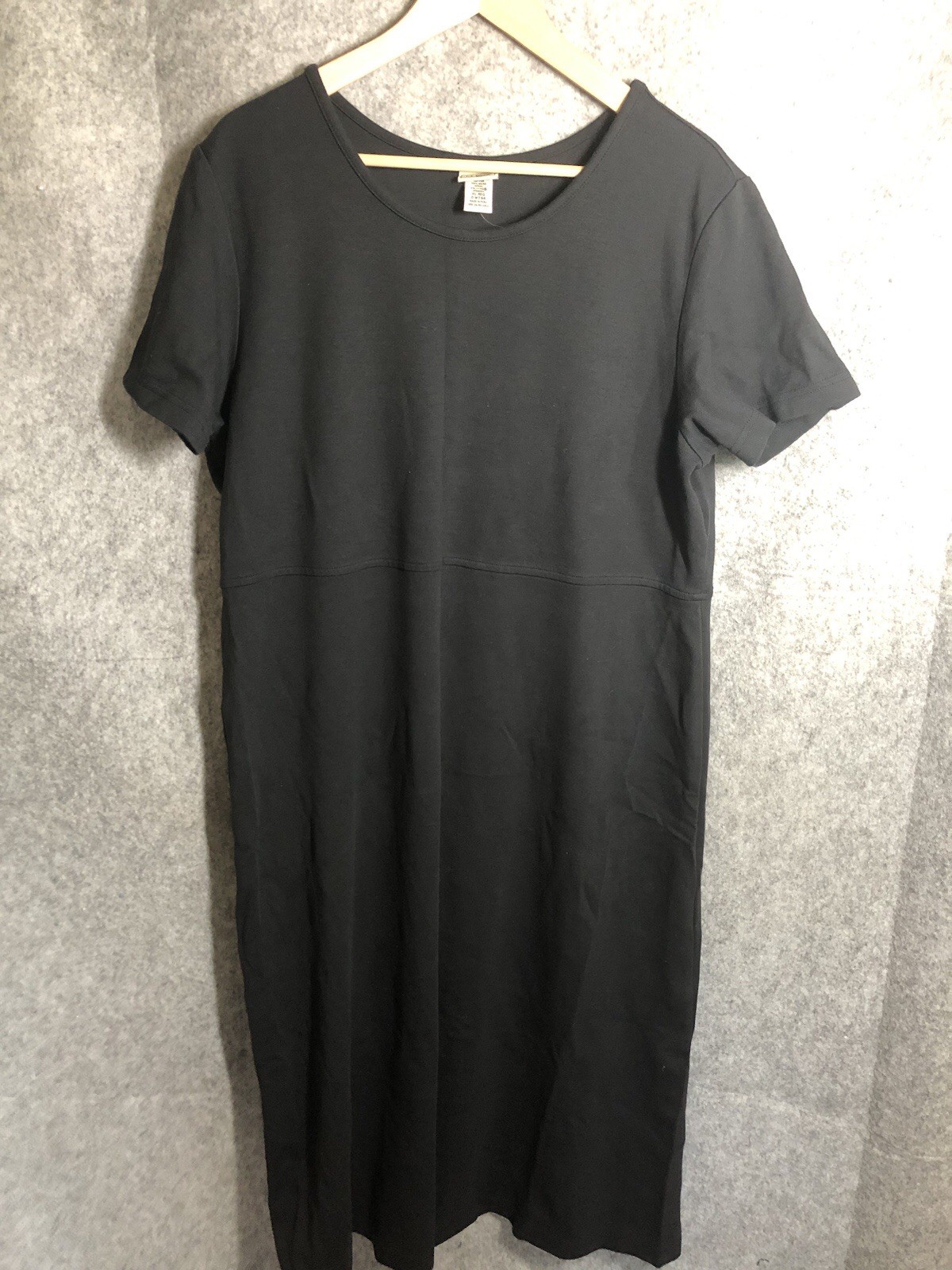 L.L. Bean Dress Womens XL Black Maxi Cotton Short Sleeve Stretch Classic