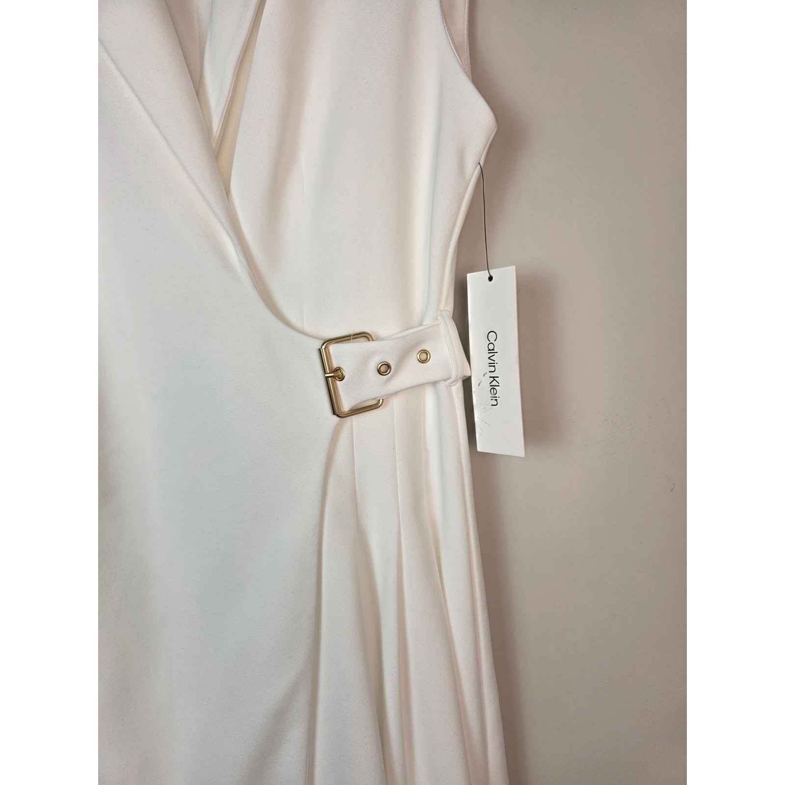 Calvin Klein White Belted Sheath Dress Size 6 Sleeveless RP $146 Elegant Blazer