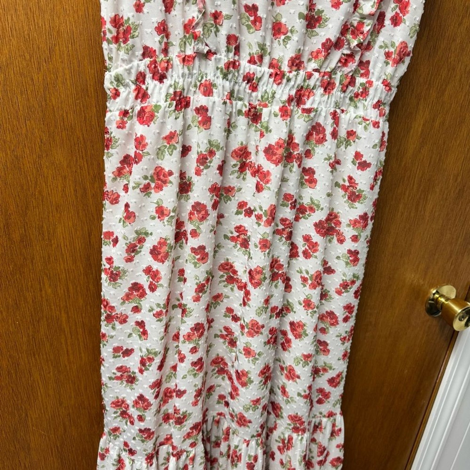 Zara Sleeveless Ruffle Swiss Dot Floral Print Long Midi Dress White Large L