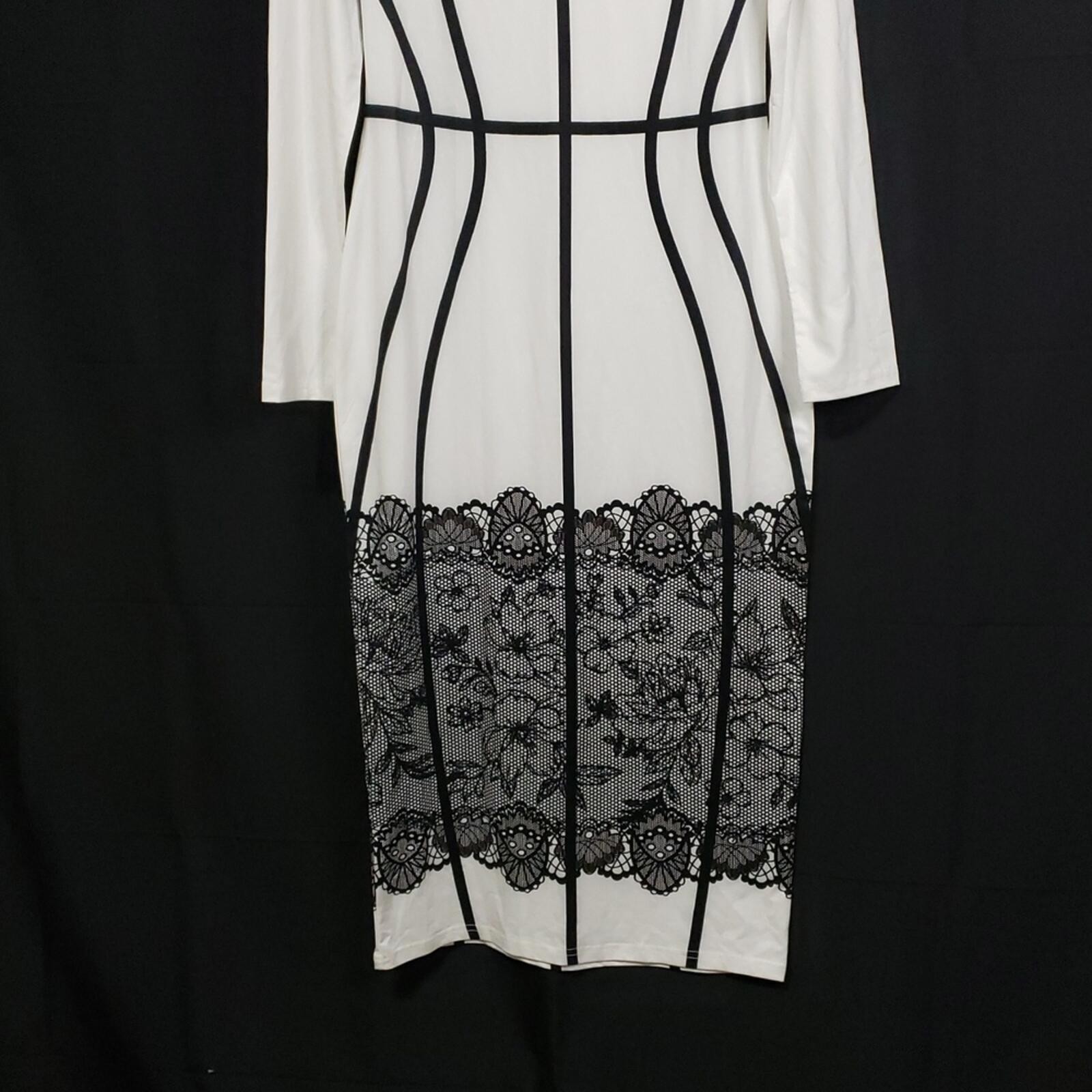 SHEIN Lady Two-Tone Bodycon Midi Dress in Black & White. Size: Large
