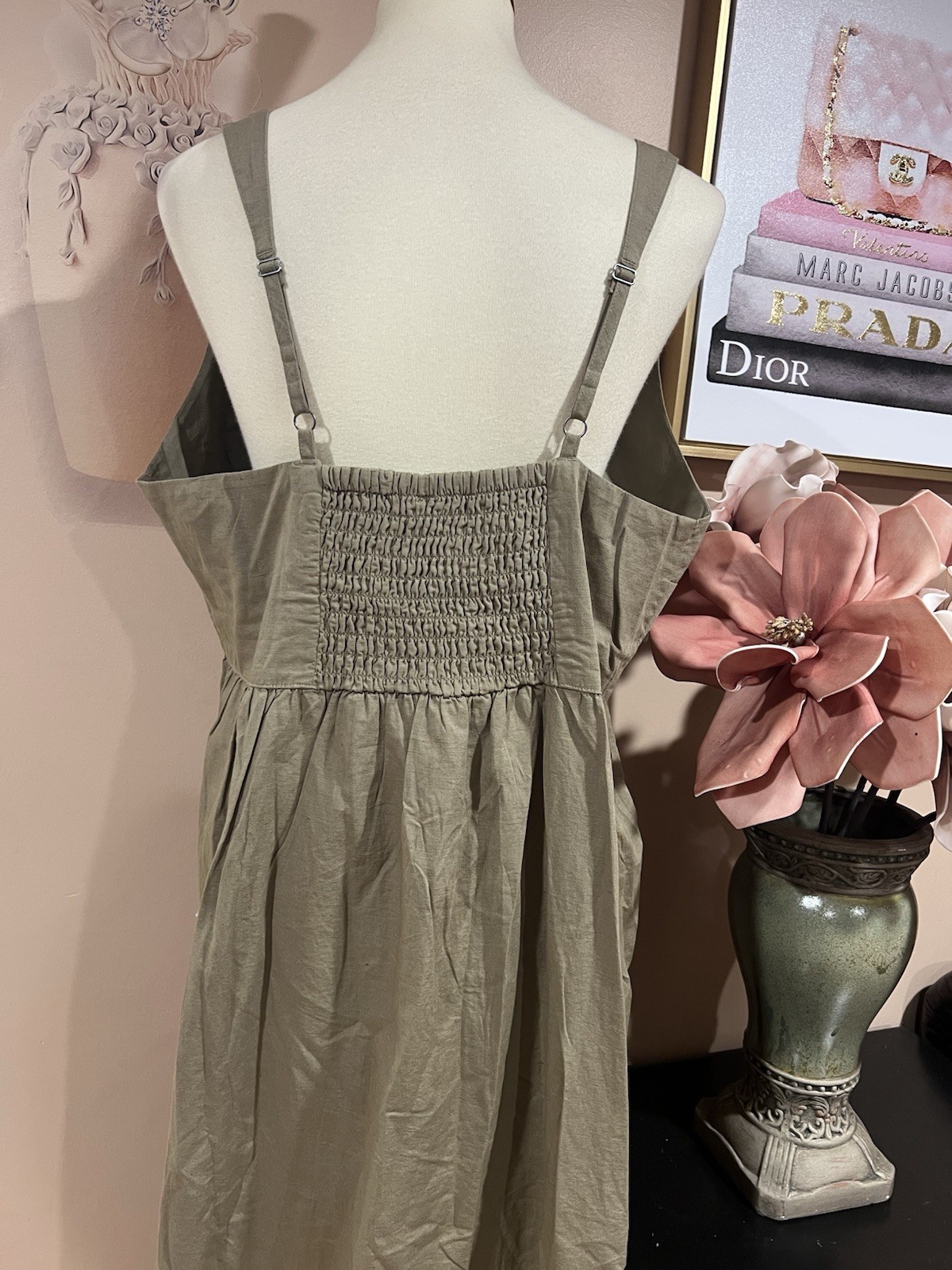 Pact Khaki Green Canopy Linen Organic Cotton Easy Tank MIDI Dress Size XL