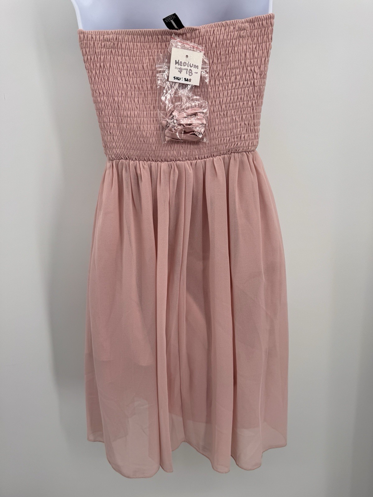 Y2K Izabel London Strapless Party Dress Size 8 Chiffon Light Pink Rhinestones