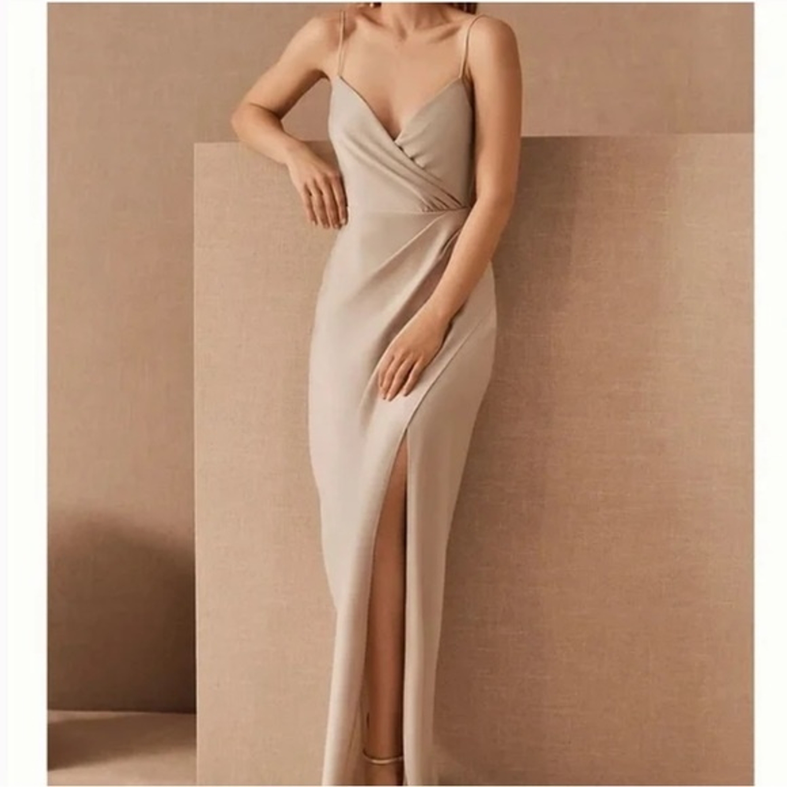 BHLDN Freya Satin Charmeuse Dress Sz 16 Champagne