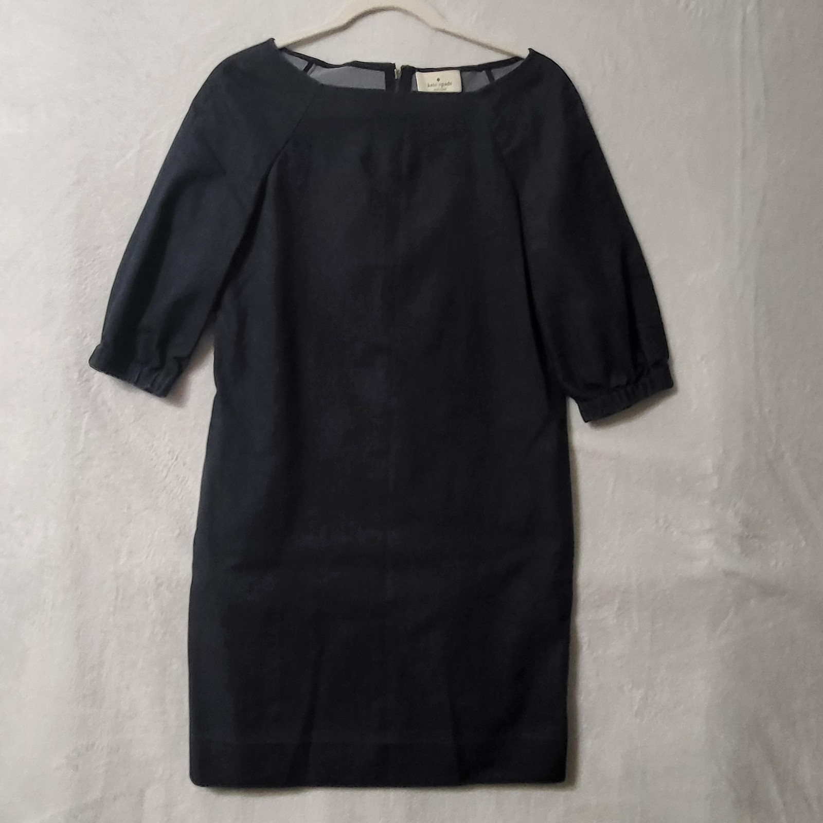 Kate Spade Dress Womens 0 Navy Blue Sheath Half Sleeve Back Zip Cotton Blend