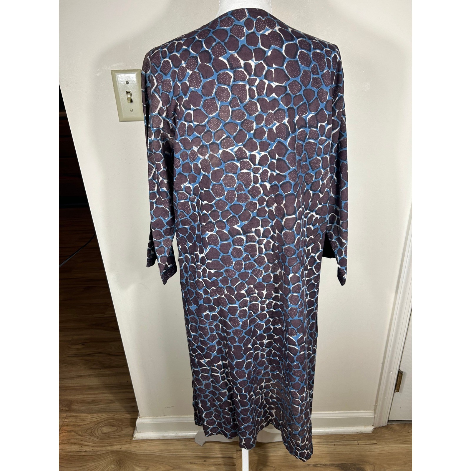 Anokhi Tunic Dress L Indigo Giraffe Block Print Cotton Kurta L/S BOHO Chic Artsy