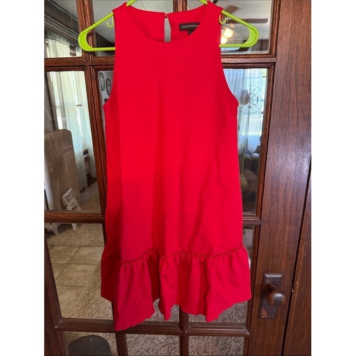 Banana Republic Red Sleeveless Ruffle Hem Shift Mini Dress Size 0 Keyhole Back