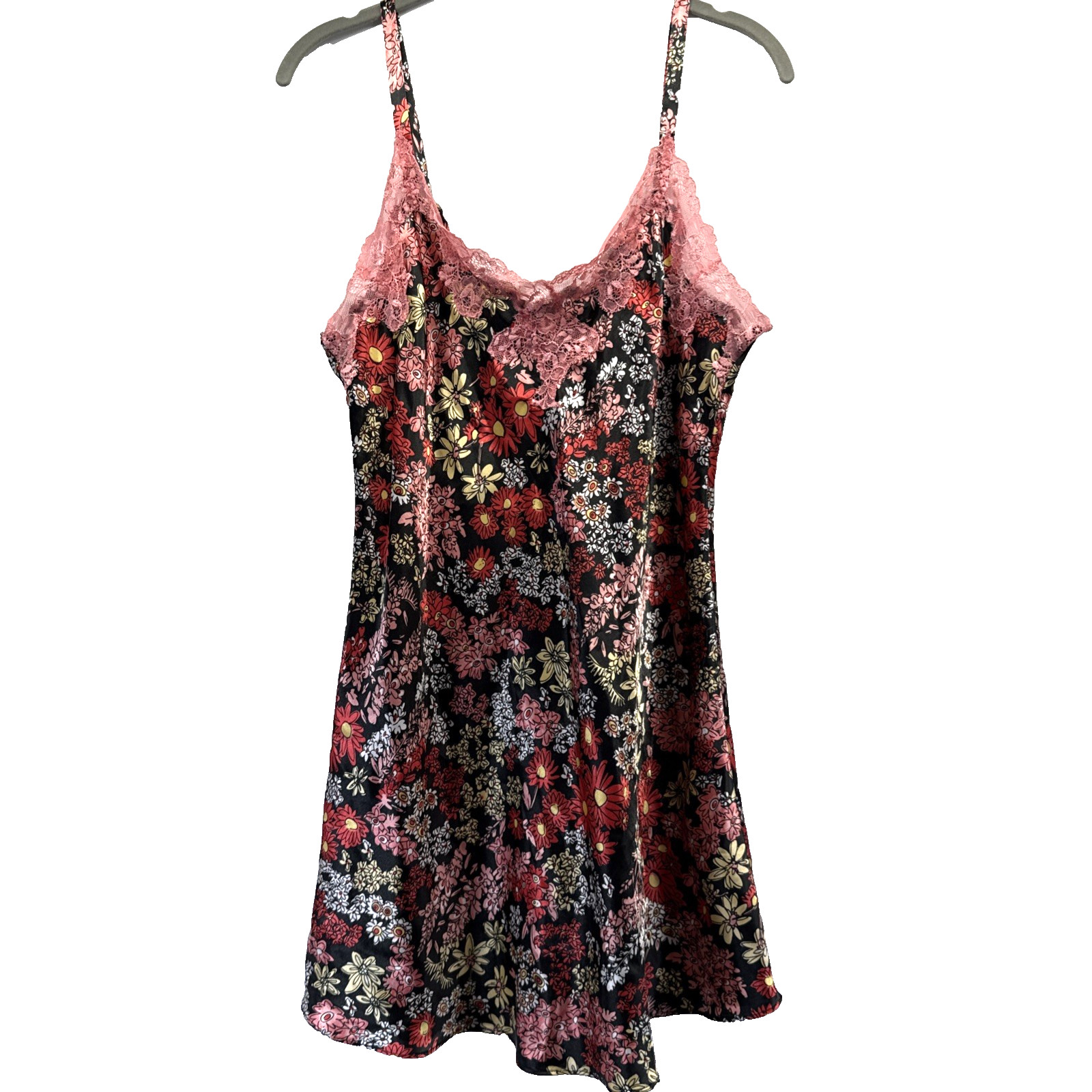 Jones New York Women’s Slip Dress Med Floral Dark Lace Satin Nighty A Line Short