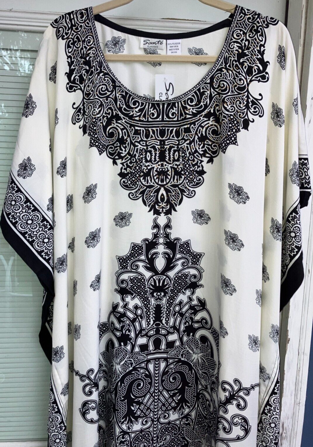 NEW NWT MUMU 2X 3X SANTE KAFTAN CAFTAN HOUSE DRESS BLACK & WHITE #HJ