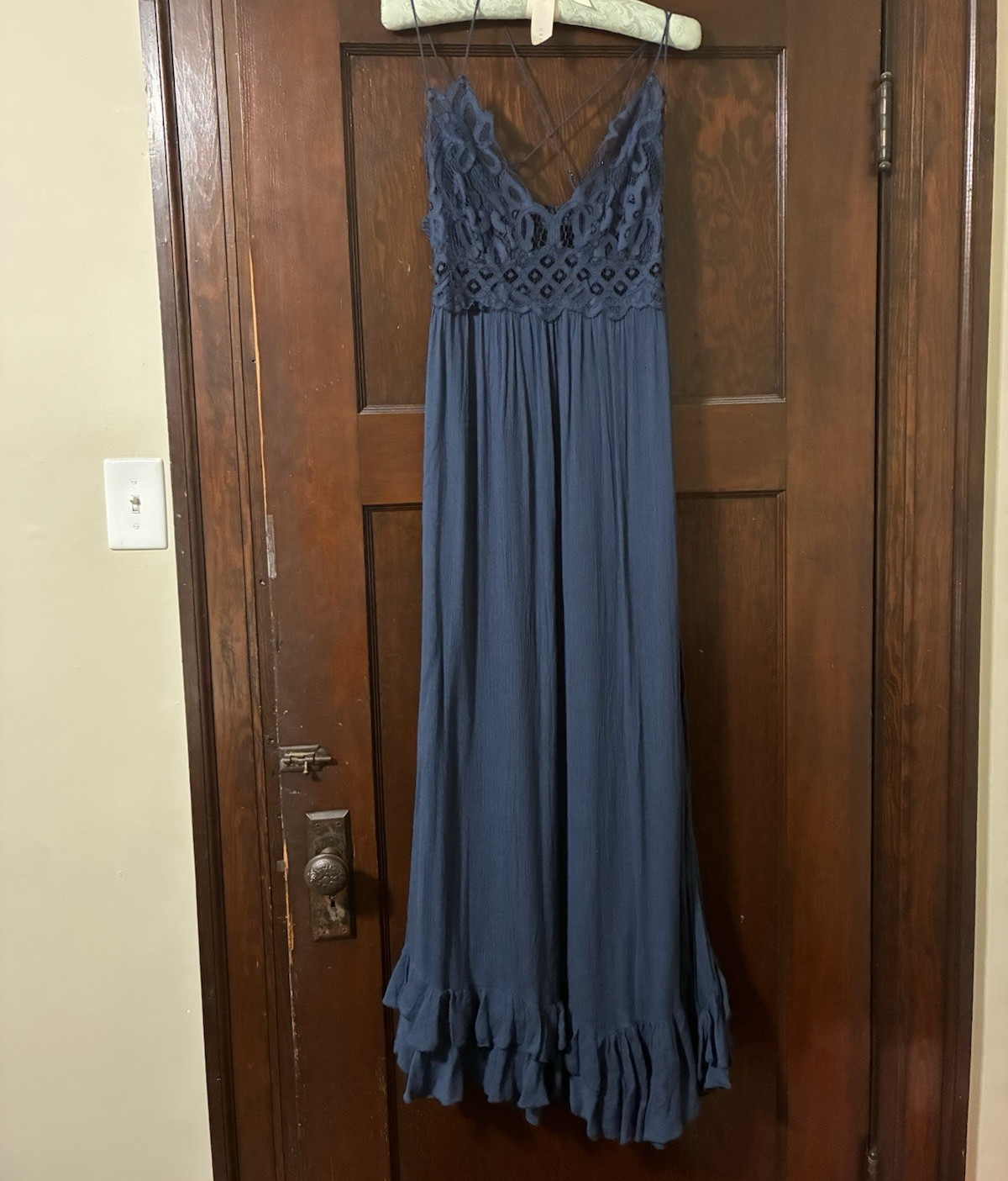Free People One “Adella” Maxi Slip Dress in Midnight Blue, Size M, New with Tags