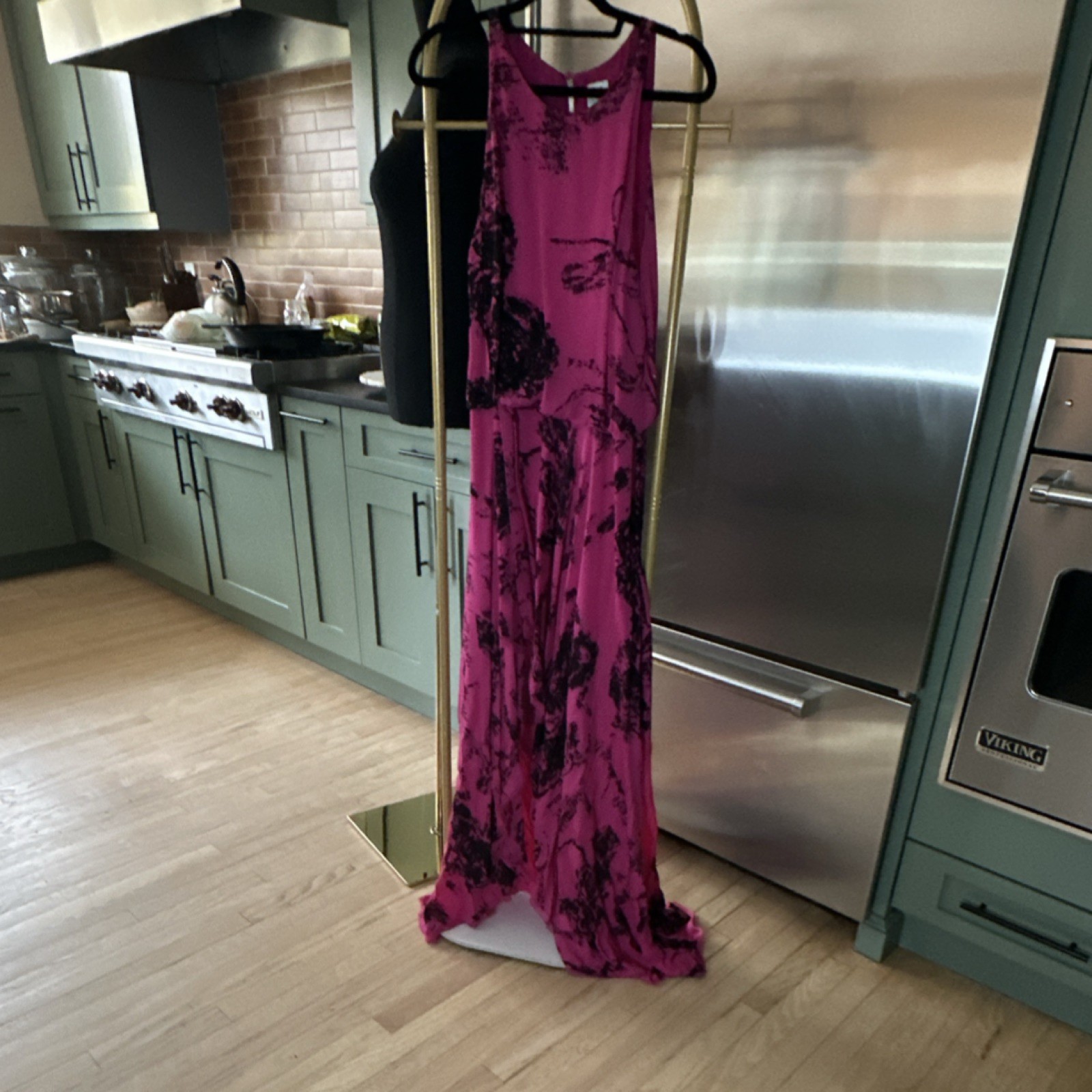 Halston Heritage Hot Pink and Black Sleeveless high low Dress Scoop Neck M