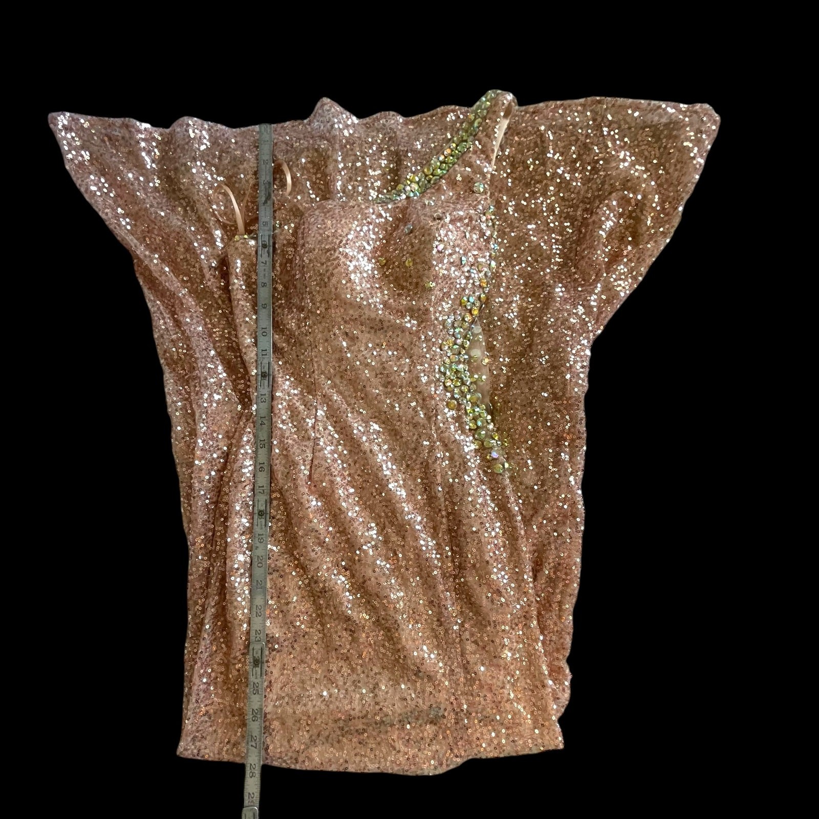 Dancing Queen Gold Sequin w Crystals One Shoulder Goddess Long Formal Dress XS