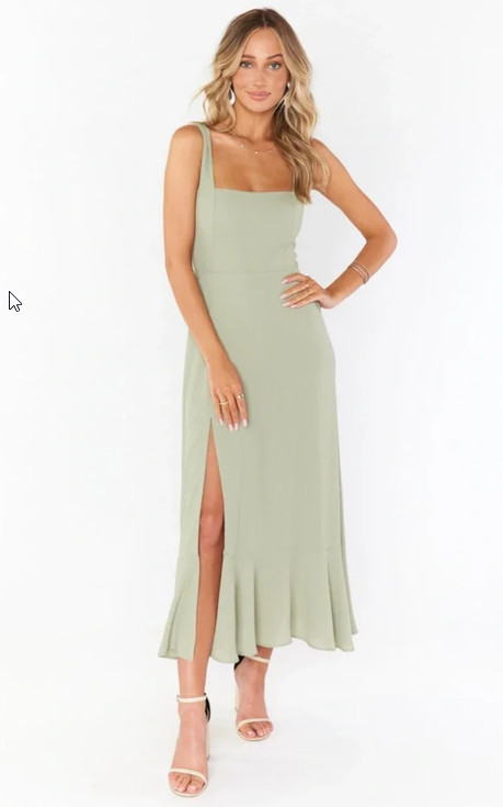 Woman’s Large New Show Me Your Mumu Claire Midi Dress light green Chiffon