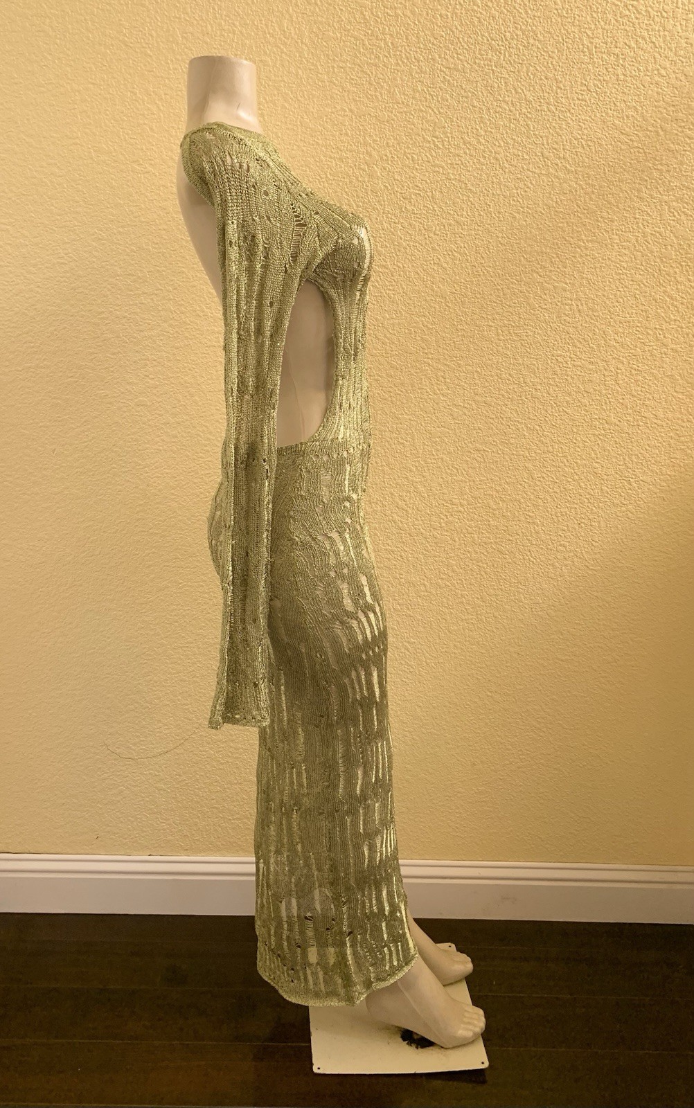 Jaded London Size Medium Umbra Moss Green Knit Metallic Long Sleeve Maxi Dress