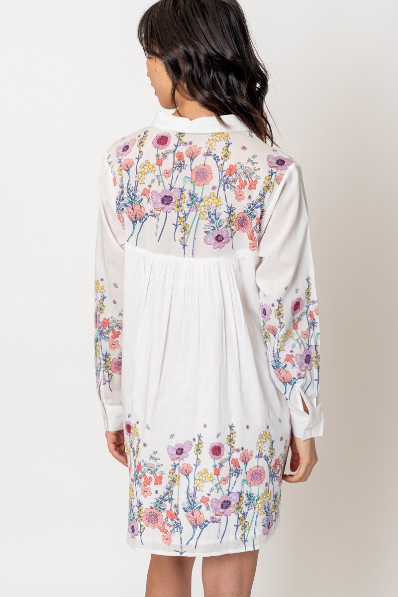En Creme Women’s Floral Blooms Stitched Detail Long Sleeve Mini Dress